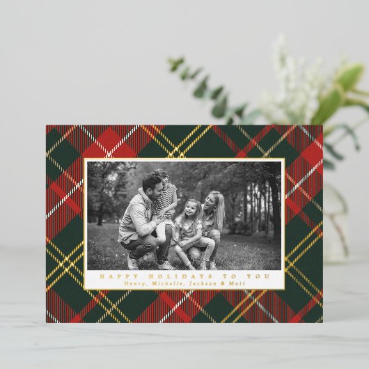 Traditioneel Rood en Groen Plaid Folie Feestdagenkaart (Staand Voorkant)