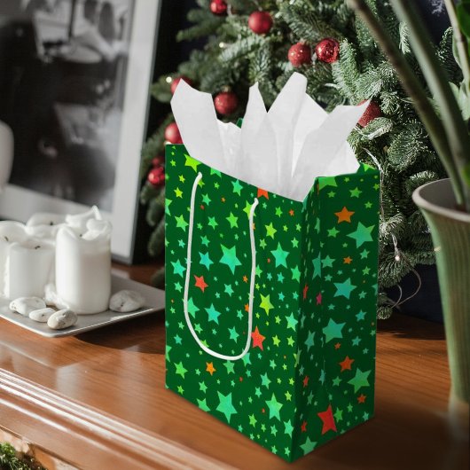 Traditioneel rood en groen vakantie sterrenpatroon medium cadeauzakje