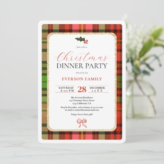 Traditioneel rood feestelijk kerstfeest kaart (Staand voorkant)