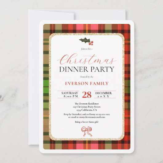 Traditioneel rood feestelijk kerstfeest kaart (Voorkant)