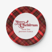 Traditioneel rood geruite tartan vrolijk kerstfees papieren bordje (Voorkant)