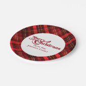 Traditioneel rood geruite tartan vrolijk kerstfees papieren bordje (Gekanteld)
