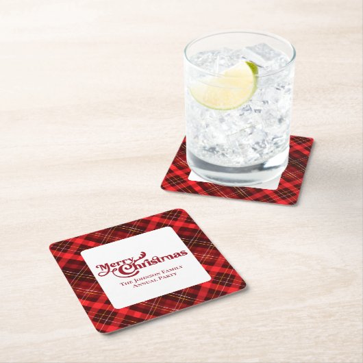 Traditioneel rood geruite vierkant kerstfeest kartonnen onderzetters (Insitu)