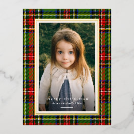 Traditioneel rood groen geplakt vrolijk kerstfeest folie feestdagen briefkaart