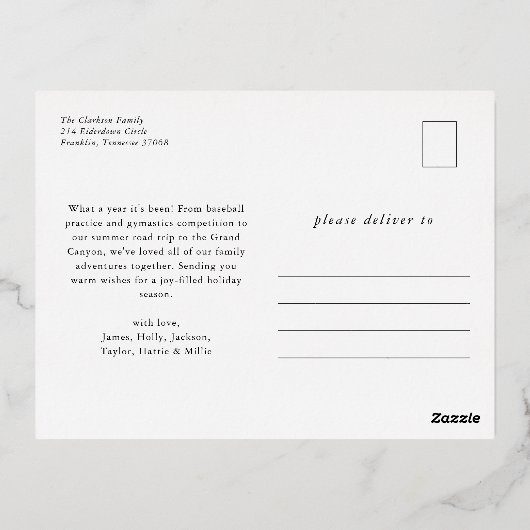 Traditioneel rood groen geplakt vrolijk kerstfeest folie feestdagen briefkaart (Achterkant)