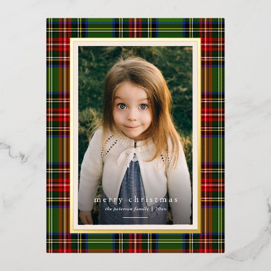 Traditioneel rood groen geplakt vrolijk kerstfeest folie feestdagen briefkaart (Voorkant)