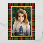 Traditioneel rood groen geplakt vrolijk kerstfeest folie feestdagenkaart (Voorkant)