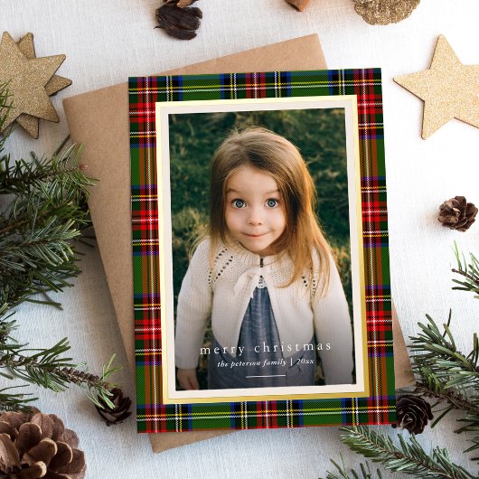 Traditioneel rood groen geplakt vrolijk kerstfeest folie feestdagenkaart