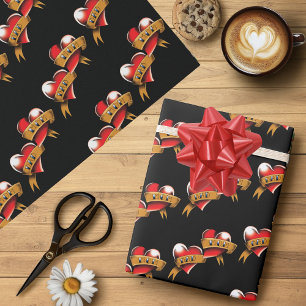 Traditioneel rood hart mama papa banner tattoo ont cadeaupapier