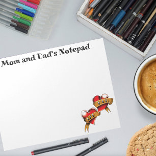 Traditioneel rood hart mama papa banner tattoo ont notitieblok