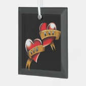 Traditioneel rood hart Moeder Vader banner tattoo Glas Ornament (Voorkant links)