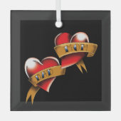 Traditioneel rood hart Moeder Vader banner tattoo Glas Ornament (Voorkant)