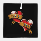 Traditioneel rood hart Moeder Vader banner tattoo Glas Ornament (Achterkant)