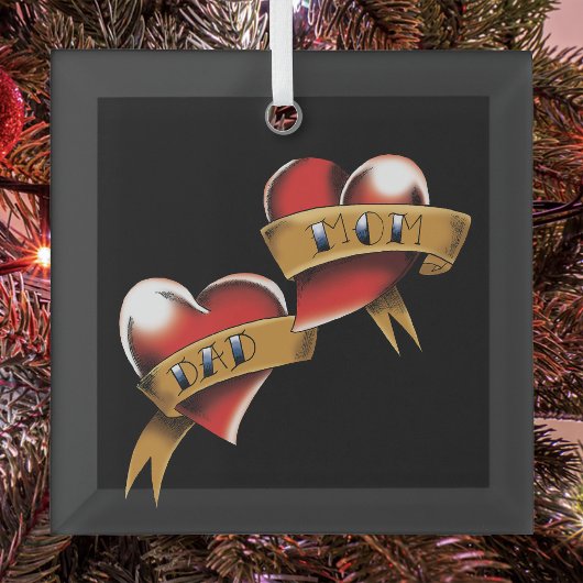 Traditioneel rood hart Moeder Vader banner tattoo Glas Ornament