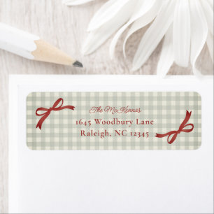 Traditioneel rood lint gingham retouradres etiket