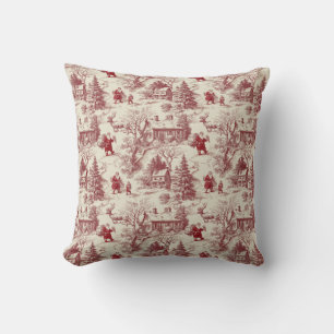 Traditioneel rood met crème Toile De Jouy-motief m Kussen