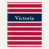 Traditioneel Rood Wit en Blauw Gestreept met Naam Notitieboek (Voorkant)