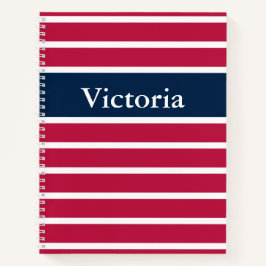 Traditioneel Rood Wit en Blauw Gestreept met Naam Notitieboek