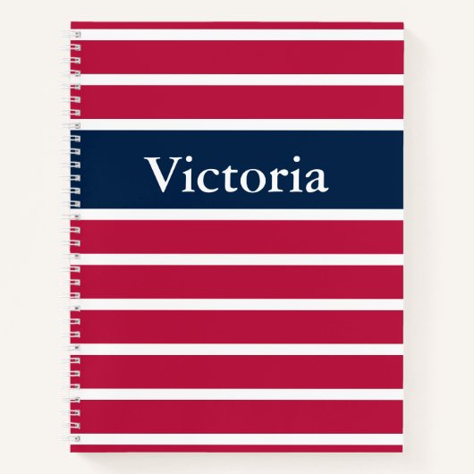 Traditioneel Rood Wit en Blauw Gestreept met Naam Notitieboek (Voorkant)