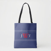 Traditioneel rood wit en blauw monogram tote bag (Voorkant)