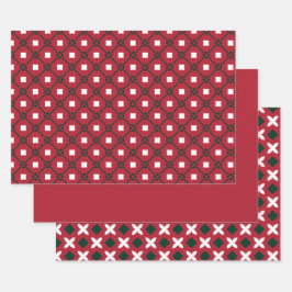 Traditioneel rood wit en groen patroon en massief inpakpapier vel