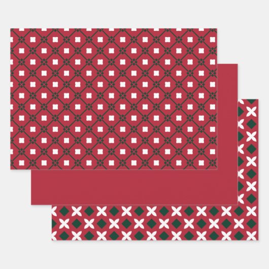 Traditioneel rood wit en groen patroon en massief inpakpapier vel (Set)