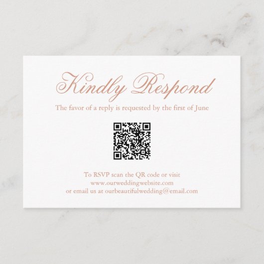 Traditioneel Roos roze formele QR-code bruiloft RSVP Kaartje (Voorkant)