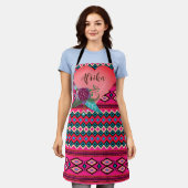 Traditioneel roze een blauwgroen Zoeloevolkspatroo Schort (Gedragen)