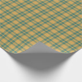 Traditioneel ruitpatroon turquoise en mosterd cadeaupapier (Hoek)