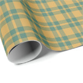 Traditioneel ruitpatroon turquoise en mosterd cadeaupapier (Rol Hoek)