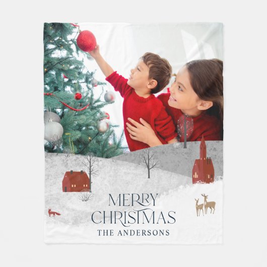 Traditioneel rustiek 1 foto Winter Prettig kerstfe Fleece Deken (Voorkant)