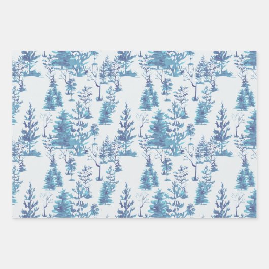 Traditioneel Rustiek Blauw Nordic Pine Tree Forest Inpakpapier Vel (Voorkant)