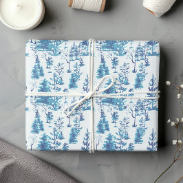 Traditioneel Rustiek Blauw Nordic Pine Tree Forest Inpakpapier Vel