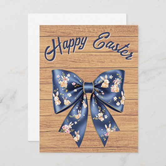 Traditioneel rustiek houten lint Happy Easter Feestdagenkaart (Voorkant / Achterkant)