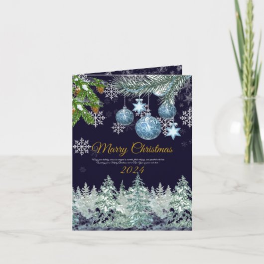 Traditioneel rustiek marineblauw Prettig Kerstfees Feestdagen Kaart (Voorkant)