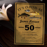 Traditioneel Rustisch Gevist | 50e verjaardag Kaart<br><div class="desc">Het is O-fish-al Birthday Uitnodiging om je gasten uit te nodigen om mee te doen aan de feestelijkheden. Viste de 50e verjaardag uitnodiging, die aan om het even welke leeftijd kan worden gepersonaliseerd. Robuuste achtergrond met grote gedurfde tekst, vier verschillende vissoorten en een verjaardagscategorie die gemakkelijk te personaliseren is. Heel...</div>