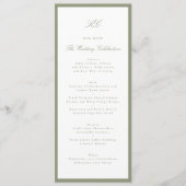 Traditioneel saliegroen monogram trouwfeest menu (Voorkant)