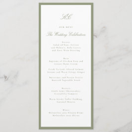 Traditioneel saliegroen monogram trouwfeest menu