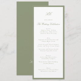 Traditioneel saliegroen monogram trouwfeest menu
