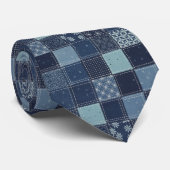 Traditioneel Sashiko & Shibori Blauwe Patroon Stropdas (Opgerold)