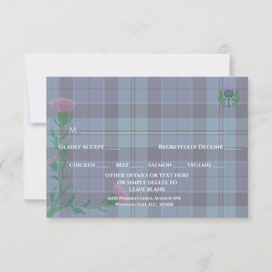 Traditioneel Schots Tartan en Schotse Distel RSVP Kaartje (Voorkant)