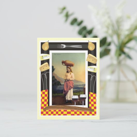  traditioneel Siciliaans meisje, wijn en kaas Briefkaart (Staand voorkant)