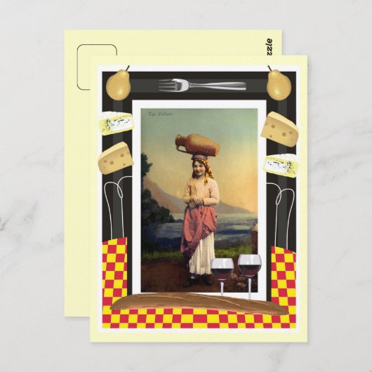  traditioneel Siciliaans meisje, wijn en kaas Briefkaart (Voorkant / Achterkant)