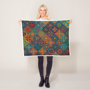 Traditioneel Sierlijk Geometrisch Mozaïekpatroon F Fleece Deken