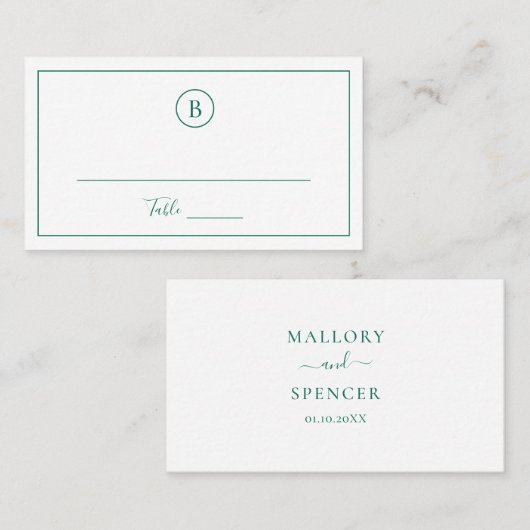 Traditioneel smaragdgroen elegante trouw plaatskaartje (Voorkant / Achterkant)