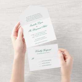 Traditioneel smaragdgroen formeel elegant trouwfee all in one uitnodiging