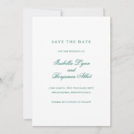 Traditioneel smaragdgroen formeel elegant trouwfee save the date