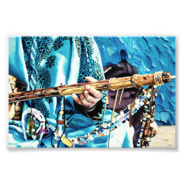 Traditioneel snaarinstrument met kleurrijke kralen foto afdruk