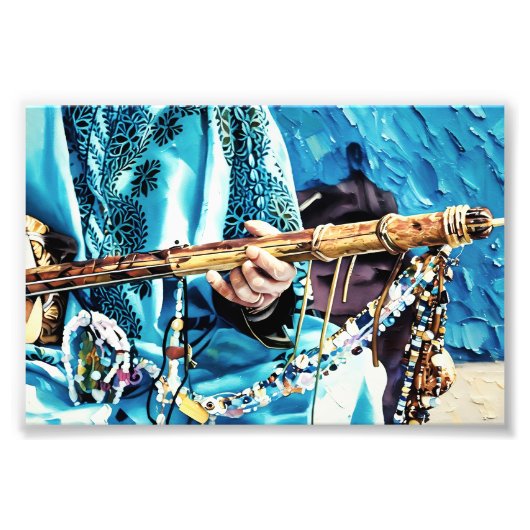 Traditioneel snaarinstrument met kleurrijke kralen foto afdruk (Voorkant)