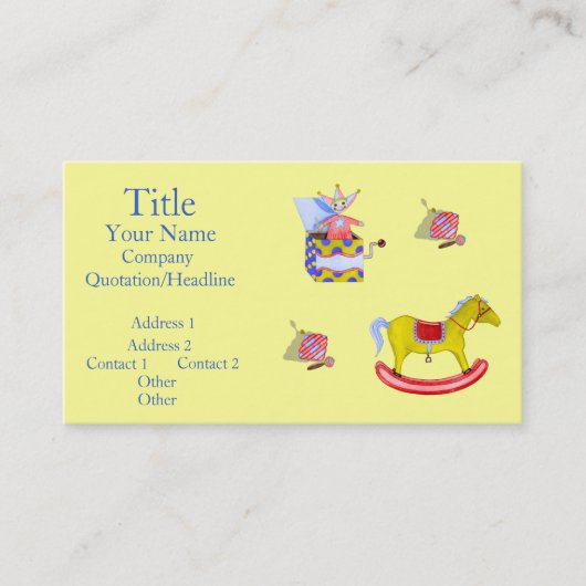 Traditioneel speelgoed/primaire kleuren visitekaartje (Voorkant)